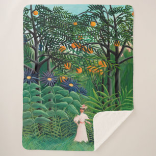 Cobertor Sherpa Henri Rousseau - Mulher caminhando em uma Floresta