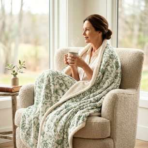 Cobertor Sherpa Heritage Luxo Sage Francês Toile Artesanal Cottage