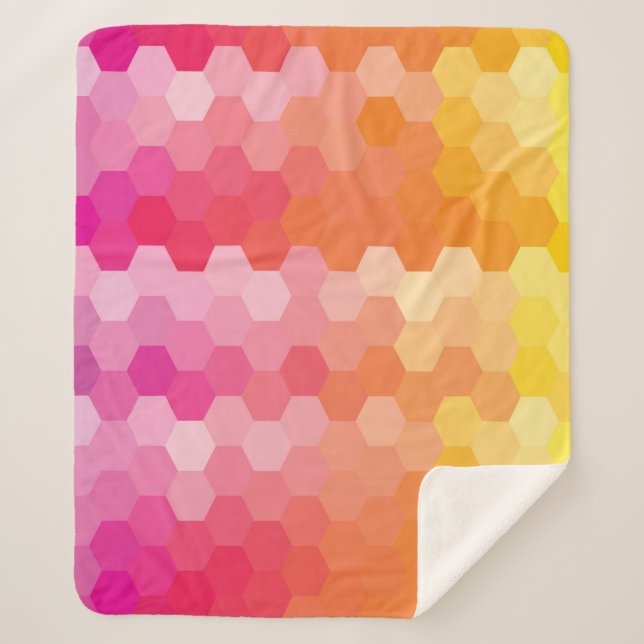 Cobertor Sherpa Hexágono Geométrico forma amarelo-rosa (Frente)