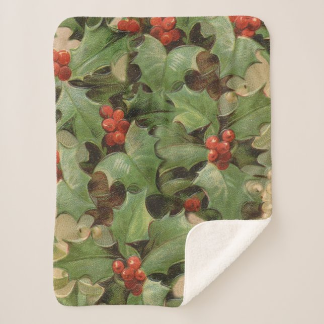 Cobertor Sherpa Holly Tree Natal Vintage (Frente)