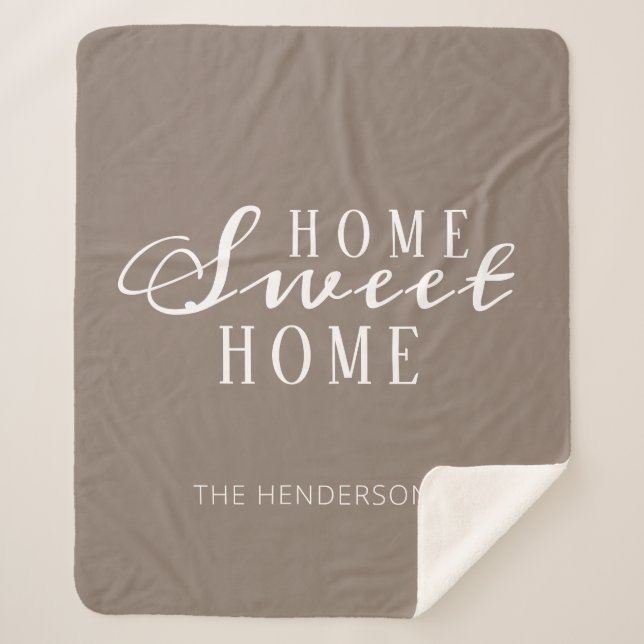 Cobertor Sherpa Home Sweet Home Family Custom Tan White (Frente)
