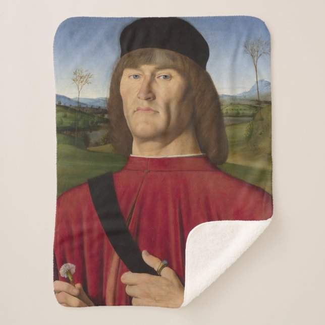 Cobertor Sherpa Homem Forte com cravo rosa (Arte Renascentista) (Frente)