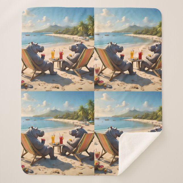 Cobertor Sherpa Hora de Hippo: Coquetéis de Beachside e Bons Tempo (Frente)