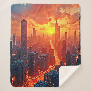Cobertor Sherpa Horizonte Dourado: Arte do Pôr do Sol na Cidade Ra