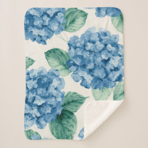 Cobertor Sherpa Hortênsia Azuis Floral Aquarela Botânica Florações
