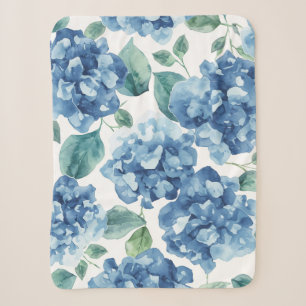 Cobertor Sherpa Hortênsia Blues   Padrão de Flor de Aquarela em Fl