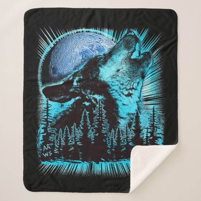 Cobertor Sherpa Howling Wolf Moon Pine Forest (Frente)