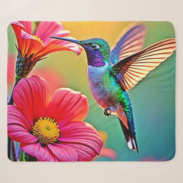 Cobertor Sherpa Hummingbird vibrante no Sunset Design (Frente (Horizontal))