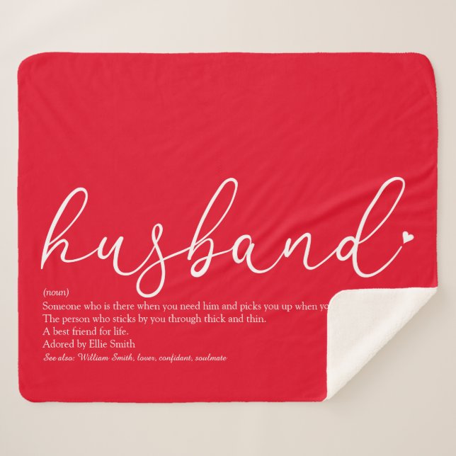 Cobertor Sherpa Husband Love Heart Elegant Script Definition Red (Frente (Horizontal))