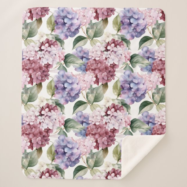 Cobertor Sherpa Hydrangeas de Aquarela (Frente)