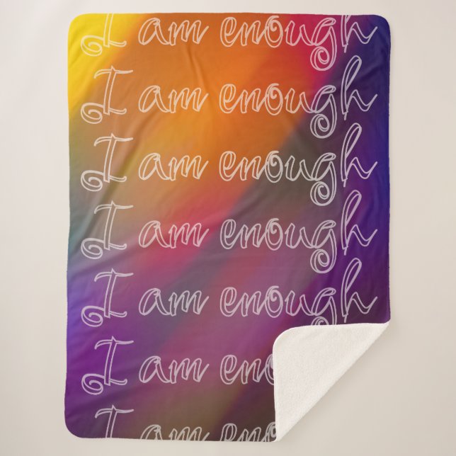 Cobertor Sherpa I Am Enough Pastel Rainbow Cursive Affirmation (Frente)