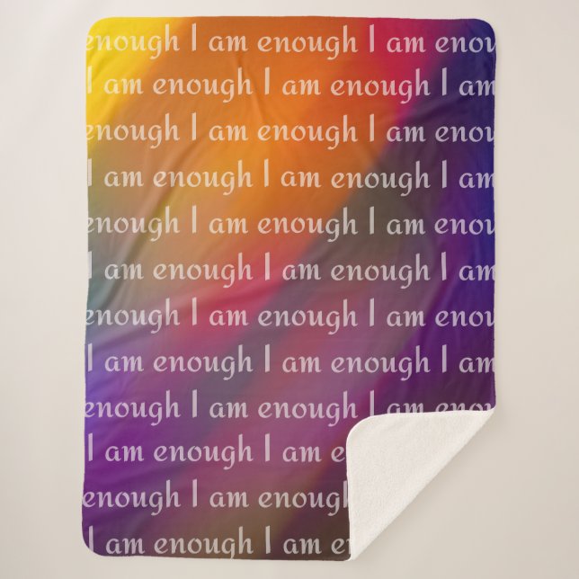 Cobertor Sherpa I Am Enough Rainbow Affirmation Pattern Design (Frente)