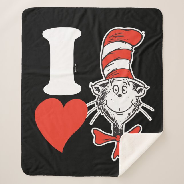 Cobertor Sherpa I Heart Cat in the Hat (Frente)