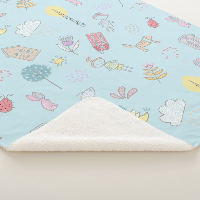 Cobertor Sherpa ID360 de Coisas Fofas Desenhadas à Mão (3/4)