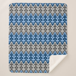 Cobertor Sherpa Ikat Damask, Blue e Cinzas / Cinza marroquino