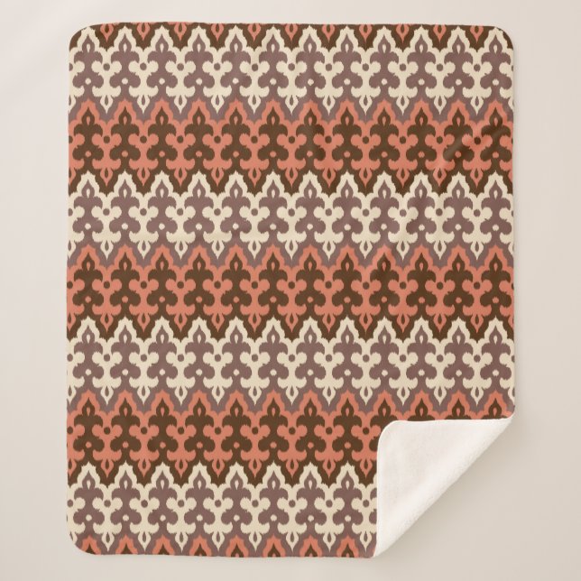 Cobertor Sherpa Ikat Damask, Brown, Cream Taupe & Rust marroquino (Frente)