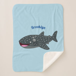 Cobertor Sherpa Ilustração animada feliz de tubarão-baleia-branca