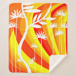 Cobertor Sherpa Ilustração Botânica Laranja e Branca