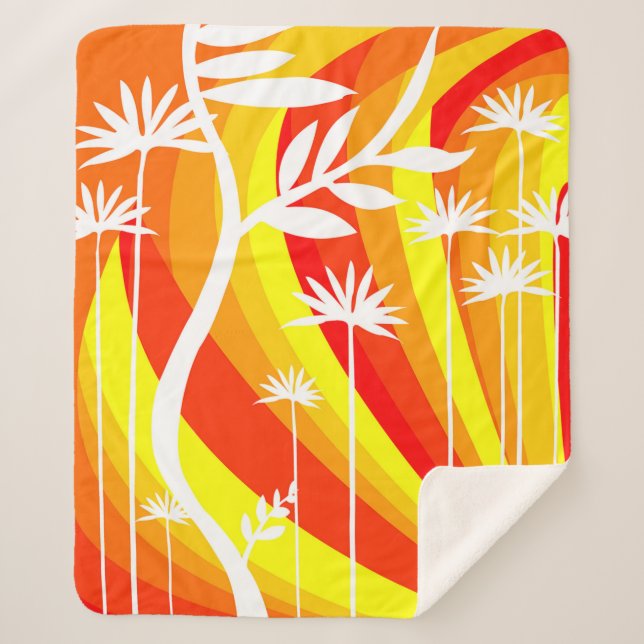 Cobertor Sherpa Ilustração Botânica Laranja e Branca (Frente)