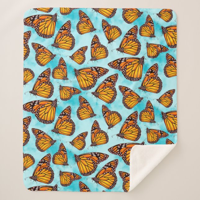 Cobertor Sherpa Ilustração da Borboleta Monarch em Nuvens (Frente)