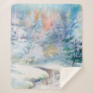 Cobertor Sherpa Ilustração da paisagem invernal em aquarela