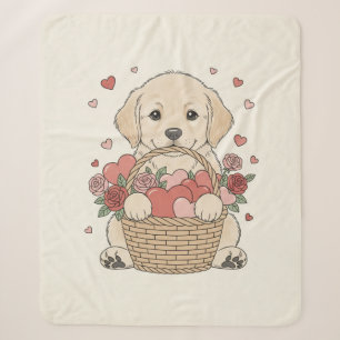 Cobertor Sherpa Ilustração de cachorrinho fofo com coração e cesto