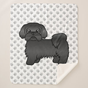 Cobertor Sherpa Ilustração de Cão de Cartoon Negro Shih Tzu Cut
