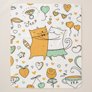 Cobertor Sherpa Ilustração de casal de gatos. cartoon gatinhos i