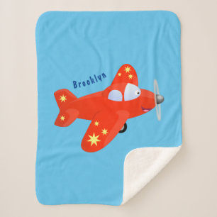Cobertor Sherpa Ilustração de desenho animado de avião vermelho
