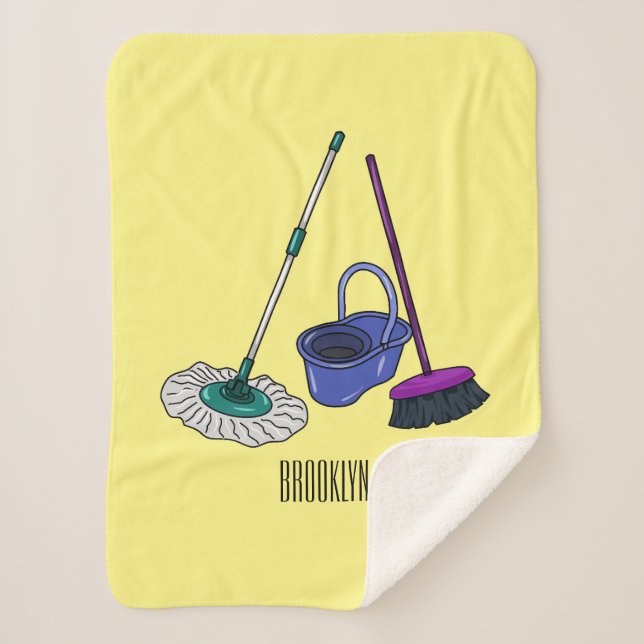 Cobertor Sherpa Ilustração de desenho animado de Broom & mop (Frente)