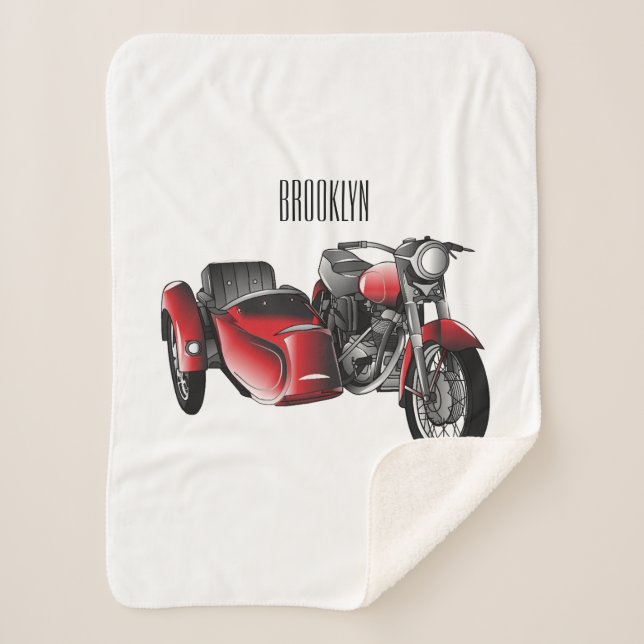 Cobertor Sherpa Ilustração de desenho animado de motociclo Sidecar (Frente)