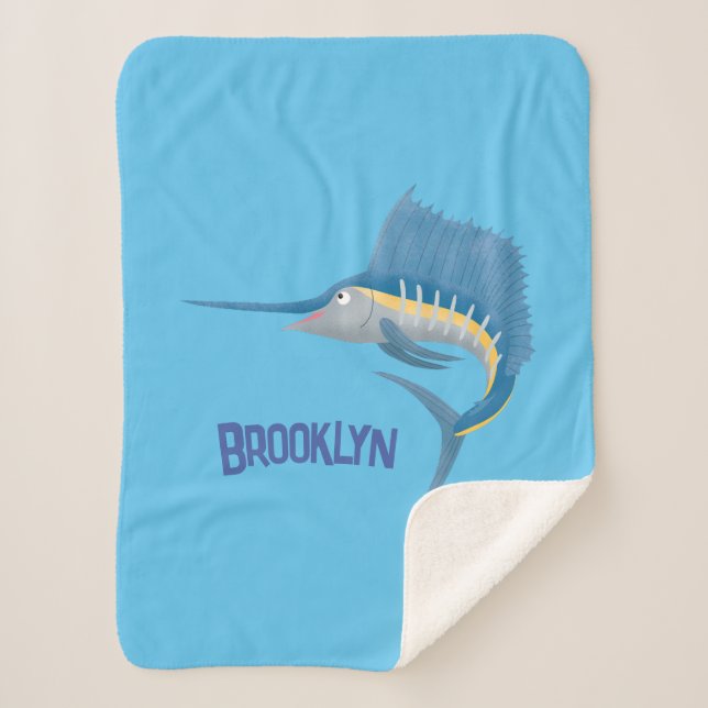 Cobertor Sherpa Ilustração de desenho animado de peixe-espada (Frente)