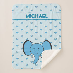 Cobertor Sherpa Ilustração de Elefante Azul Cute com nome