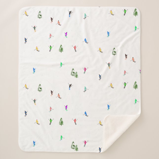 Cobertor Sherpa Ilustração de esquiadores alpinos de férias (Frente)