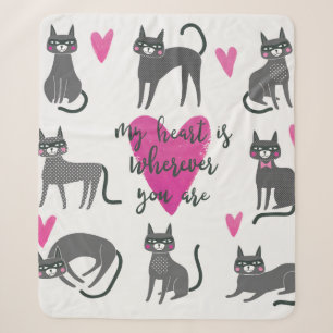 Cobertor Sherpa Ilustração de gato bonito. Inscrição de amor