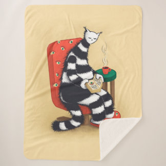 Cobertor Sherpa Ilustração de Gato Lendo Livro Aconchegante Estéti