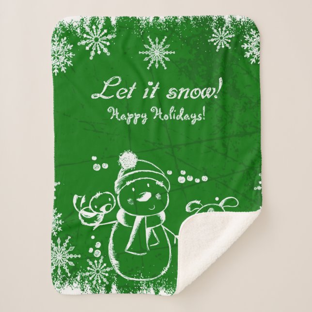 Cobertor Sherpa Ilustração De Natal Verde E Branco (Frente)