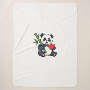 Cobertor Sherpa Ilustração de Panda Fofo com Bambu Aconchegante Bl