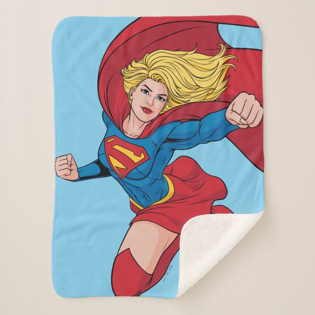 Cobertor Sherpa Ilustração de Supergirl Voando para Cima (Frente)