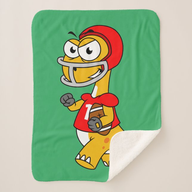 Cobertor Sherpa Ilustração De Um Brontossauro Jogando Futebol. (Frente)