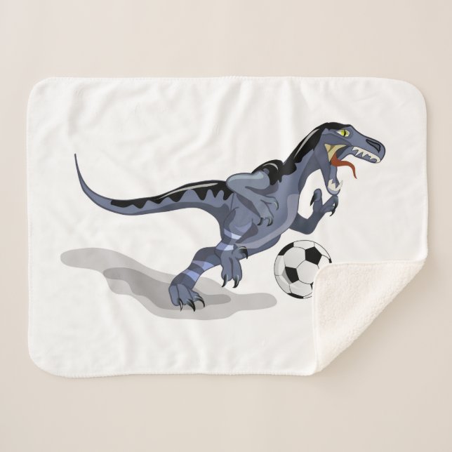 Cobertor Sherpa Ilustração De Um Dinossauro Raptor Jogando Futebol (Frente (Horizontal))