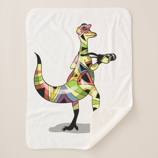 Cobertor Sherpa Ilustração De Um Fotógrafo De Iguanodon. (Frente)