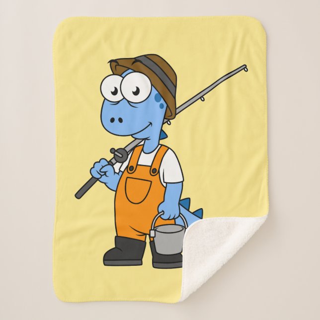 Cobertor Sherpa Ilustração De Um Pescador De Allosaurus. (Frente)