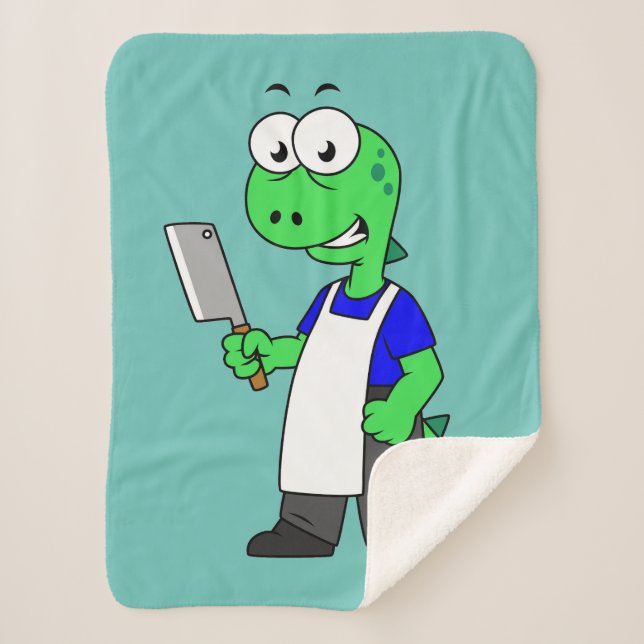 Cobertor Sherpa Ilustração De Um Tiranossauro Rex Butcher. (Frente)