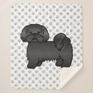 Cobertor Sherpa Ilustração do Cão de Cartoon Bonito de Lhasa Preta