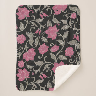 Cobertor Sherpa Ilustração floral brilhante verde-rosa-chic