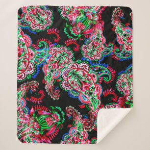 Cobertor Sherpa Ilustração floral de paisley de coloração aquo