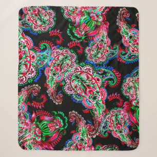 Cobertor Sherpa Ilustração floral de paisley de coloração aquo