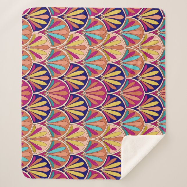 Cobertor Sherpa Ilustração Têxtil Tradicional Indiana (Frente)