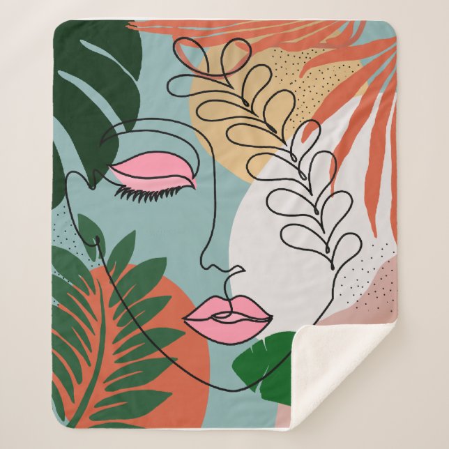 Cobertor Sherpa Ilustração tropical de Boho Natural (Frente)